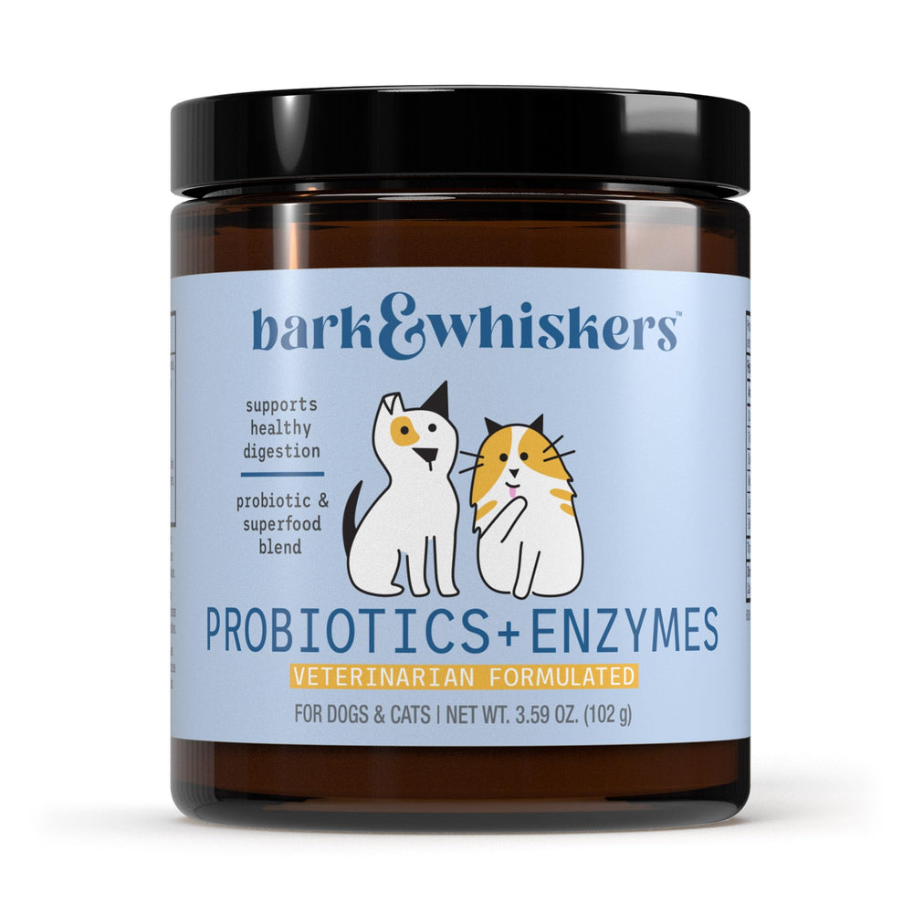 Dr. Mercola Bark & Whiskers Probióticos y Enzimas: bote para apoyo digestivo diario en mascotas