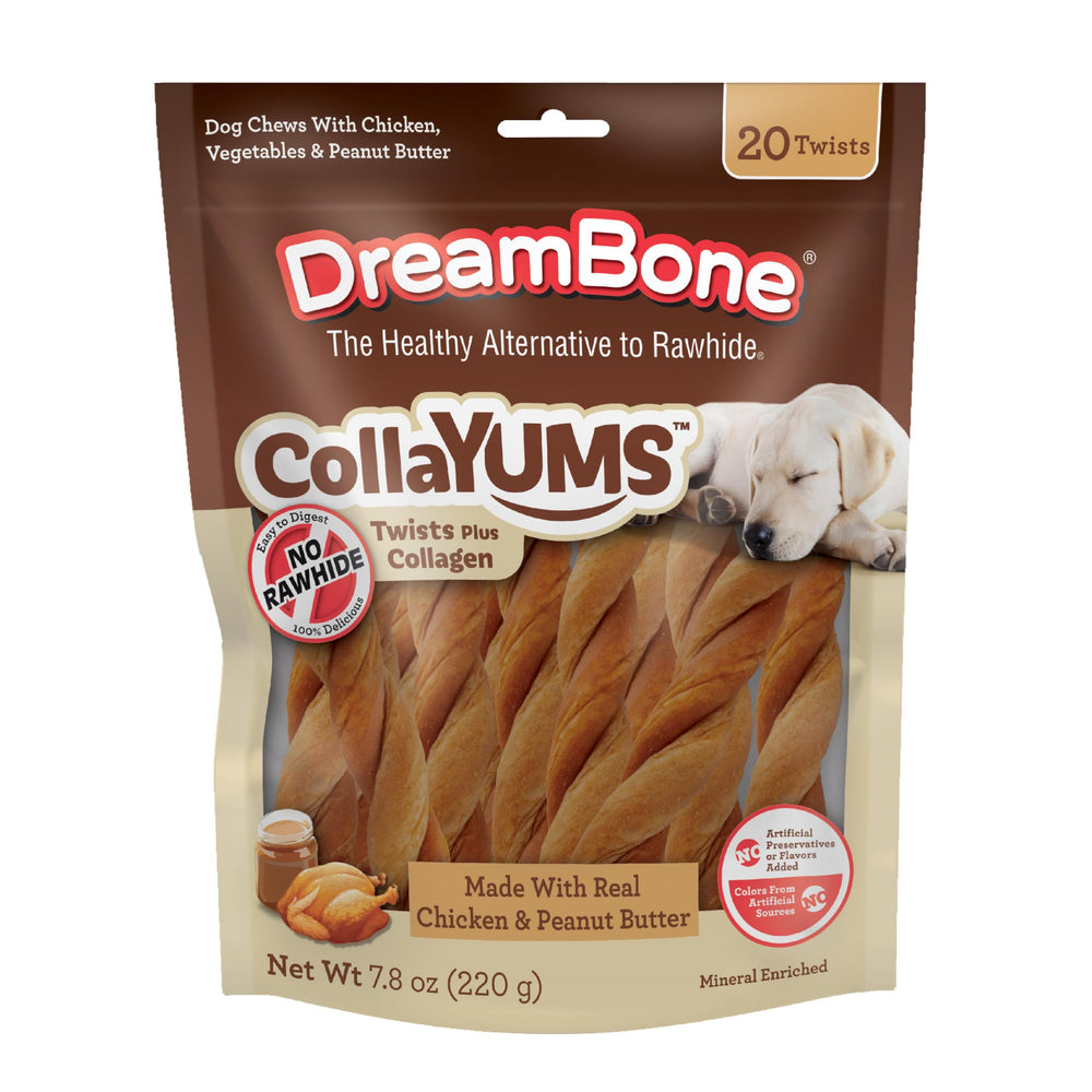 DreamBone CollaYUMS Twists con pollo y verduras, sabor atractivo para perros activos.