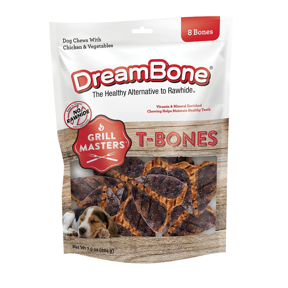 DreamBone Grill Masters Huesos en Forma de T: empaque de 8 piezas para perros pequeños.