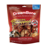 DreamBone mini bâtonnets poulet enroulés, récompense savoureuse pour chiens actifs.