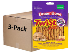 DreamBone palitos retorcidos con sabor tocino y queso para masticación sabrosa.