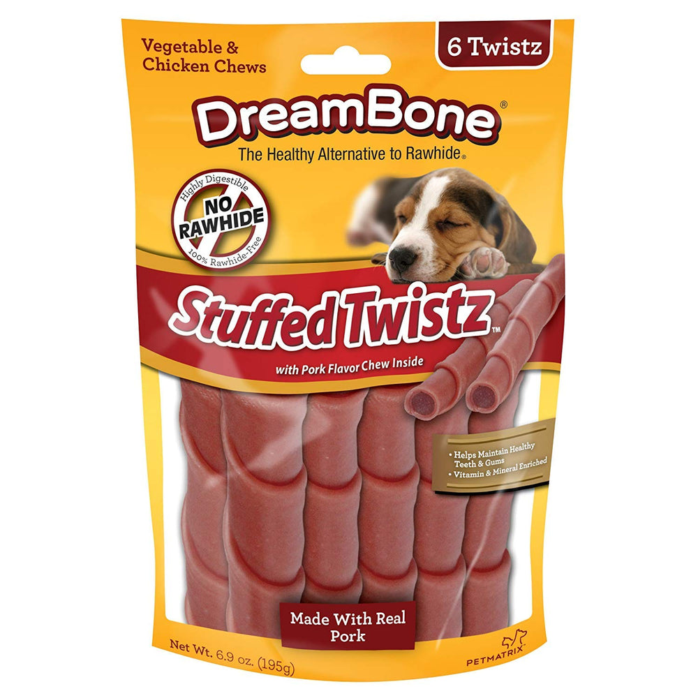 DreamBone Twistz rellenos de cerdo con centro sabroso para masticar a tu perro