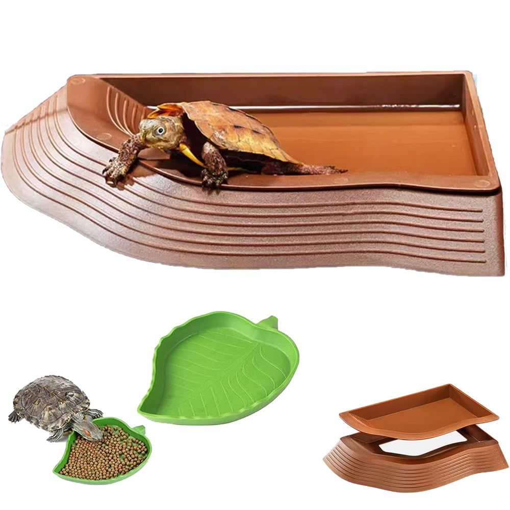 DUOYUZHIYU cuenco de agua para tortugas con rampa y hoja, fácil acceso