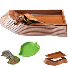 DUOYUZHIYU cuenco de agua para tortugas con rampa y hoja, fácil acceso