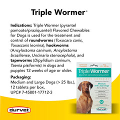 Tabletas para parásitos en perros con Durvet Triple Wormer