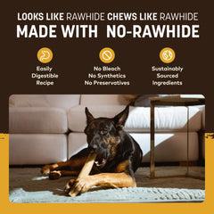 Earth Animal No Hide Chews frente al empaque, dos piezas por caja
