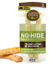 Earth Animal No Hide Chews: rollos de cerdo grandes para masticación prolongada.