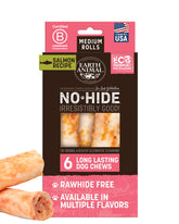 Earth Animal No Hide Chews rollos de salmón para perros medianos, masticación duradera