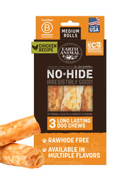 Earth Animal No Hide Rollos de Pollo para perros medianos, promueven higiene dental