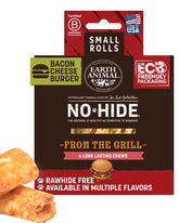 Earth Animal No Hide Rolls Bacon Cheeseburger en empaque, ideal para masticación diaria