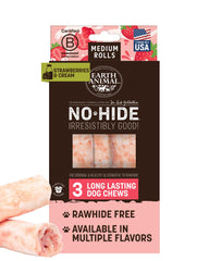 Earth Animal No-Hide Rollos Fresas y Crema: empaque 3 pack práctico para dueños.