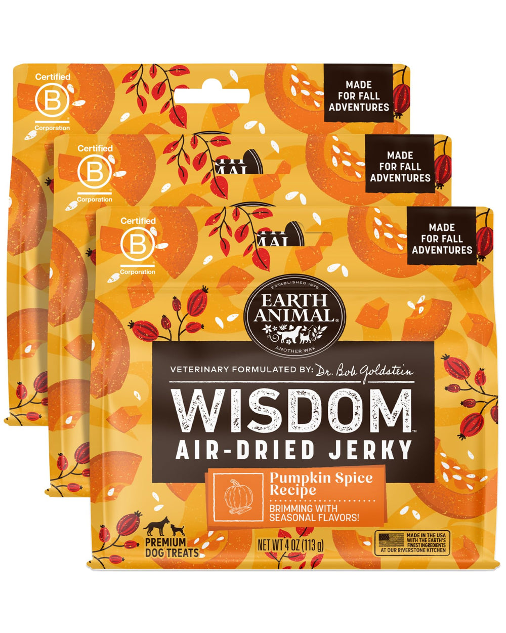 Earth Animal Wisdom Jerky calabaza especias, recompensa sabrosa para entrenar