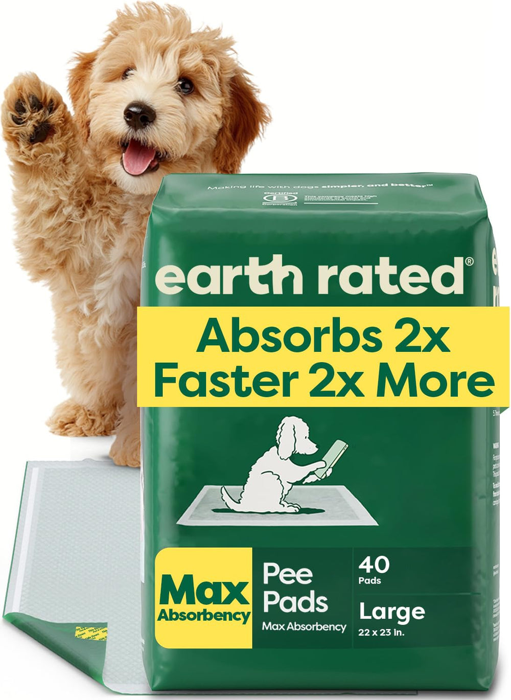 Earth Rated Puppy Pads: absorción rápida centrada para control de derrames