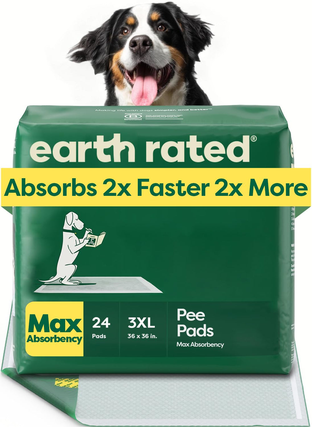 Earth Rated: almohadillas 3XL 36x36, cobertura amplia para perros grandes.