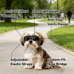 Gafas Enjoying para perro pequeño con correas ajustables para un ajuste cómodo durante paseos.