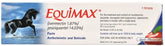 Equimax pasta antiparasitaria con aplicador de nariz plano, sabor manzana para fácil administración.