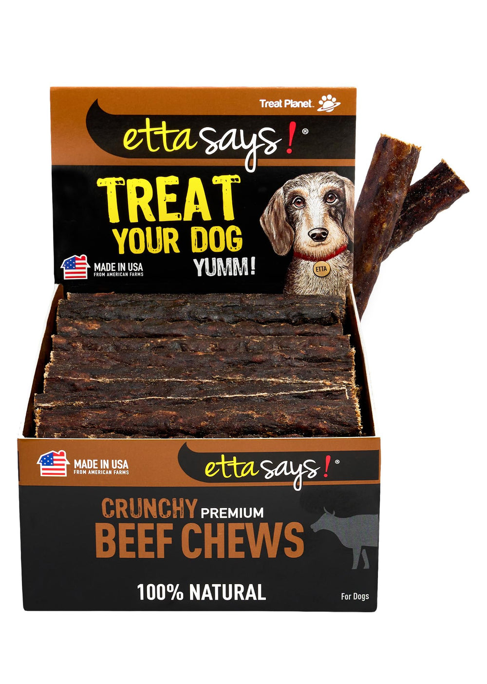 Etta Says! Masticables de carne de 4.5 pulgadas para perros, sabor natural.
