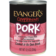 Evanger's Complements cerdo sin grano en lata: opción limpia para dietas sensibles.