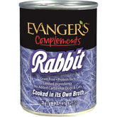 Evanger's Complements Rabbit: lata abierta, sabor natural y humedad para mascotas.
