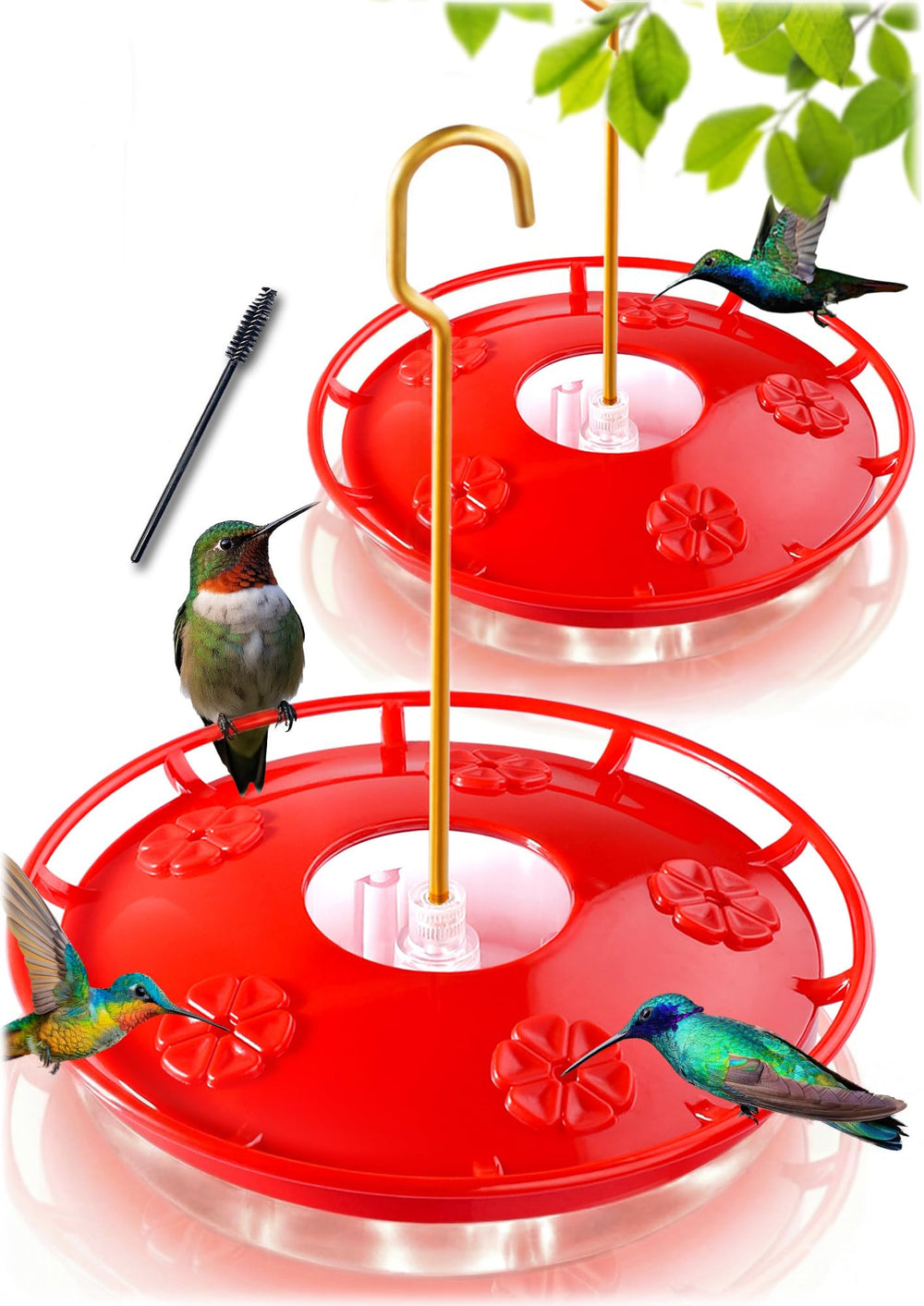 eWonLife bebederos colibríes dos-pack con tapa roja que atrae y facilita la recarga