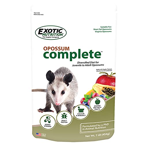 Exotic Nutrition Opossum Complete: gránulos para dieta balanceada de zarigüeyas.
