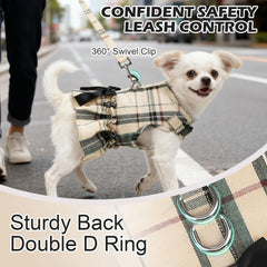 EXPAWLORER arnés para perro talla M con estampado beige a cuadros para caminatas largas.