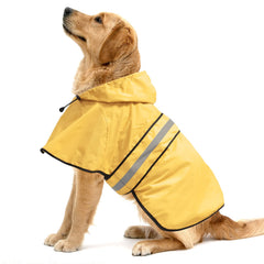 Ezierfy impermeable para perros con capucha y tiras reflectantes en amarillo, ideal para paseos nocturnos.