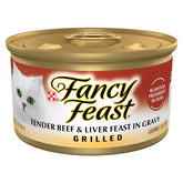 Fancy Feast asado de res y hígado en lata de 3 oz, porción ideal para gato adulto.