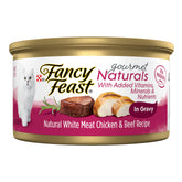 Fancy Feast Gourmet Naturals chicken and beef in gravy served in a bowl for adults