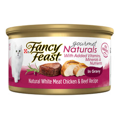Fancy Feast Gourmet Naturals chicken and beef in gravy served in a bowl for adults