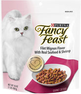 Fancy Feast Gourmet Oro Filete Mignon con pescado y camarones, croquetas secas para gatos.