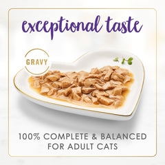 Fancy Feast Gravy Lovers trozos de pollo y res en salsa, sabor atractivo para gatos.
