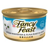 Fancy Feast Grilled Ocean Whitefish y Atun en lata 85 g: sabor marino para tu gato.