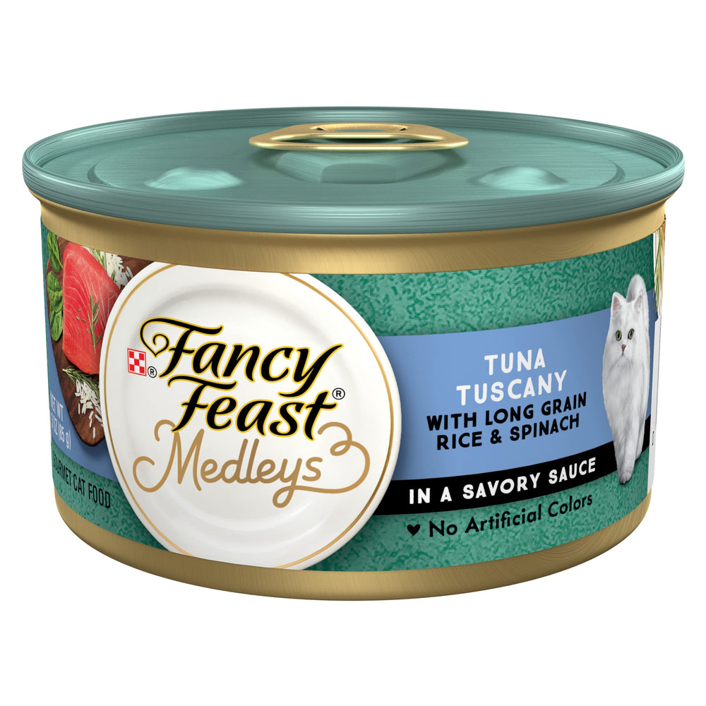 Fancy Feast Medleys Atún Toscana con trozos de atún real en salsa sabrosa, experiencia gourmet diaria