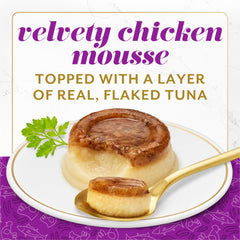 Fancy Feast mousse de pollo y atún skipjack en dos texturas para snack