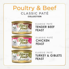 Paté Fancy Feast higado tierno y pollo, textura suave para paladares exigentes.