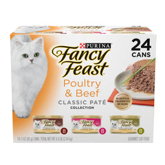 Paté Fancy Feast pollo y res sin granos, colección ideal para gatos adultos.