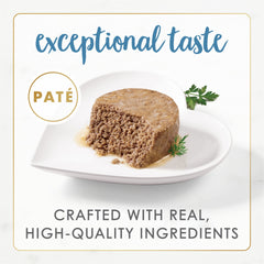 Fancy Feast Pate Trucha y Atún: etiqueta Gourmet Naturals con ingredientes naturales.