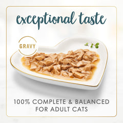 Lata Fancy Feast con pavo en salsa gourmet, presentación práctica para gatos.