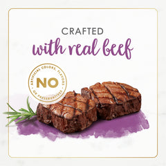 Fancy Feast Carne de res real como primer ingrediente, fuente de proteína.