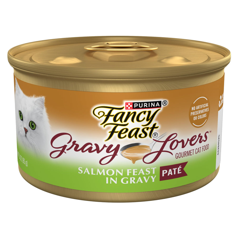 Purina Fancy Feast Salmón Pate con salsa, lata de 3 oz, ideal para la cena diaria.