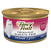 Purina Fancy Feast Senior Pate de Pollo, lata de 3 oz, fácil de servir para gatos 7+.