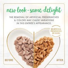 Fancy Feast trucha en trozos, porciones listas para la comida felina.