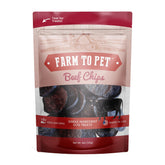 Farm To Pet chips de ternera en envase, snack natural para entrenamiento.