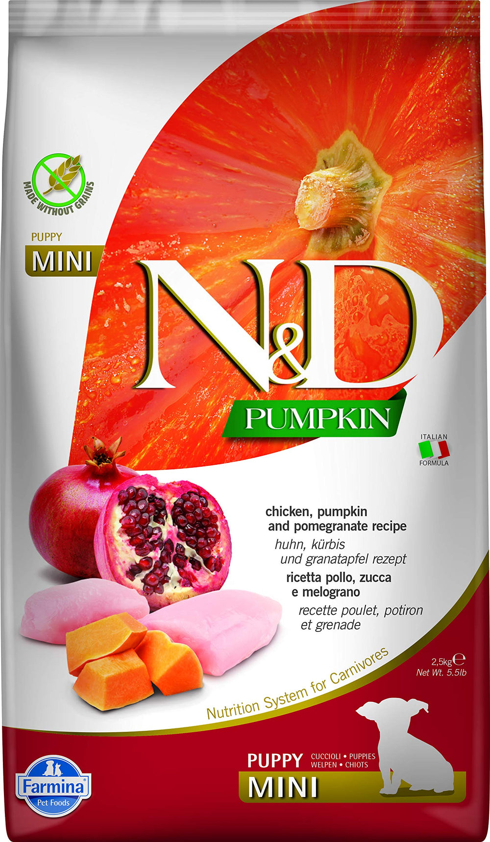 Farmina Puppy Mini Pumpkin-Chicken-Pomegranate sin granos: croquetas atractivas para cachorros pequeños