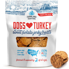 Farmland Traditions jerky de pavo y batata, porciones ideales para recompensa.