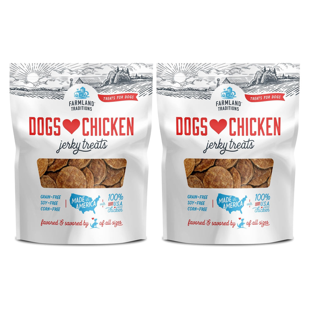 Jerky de pollo premium Farmland Traditions, 1 libra, snack proteico para perros.