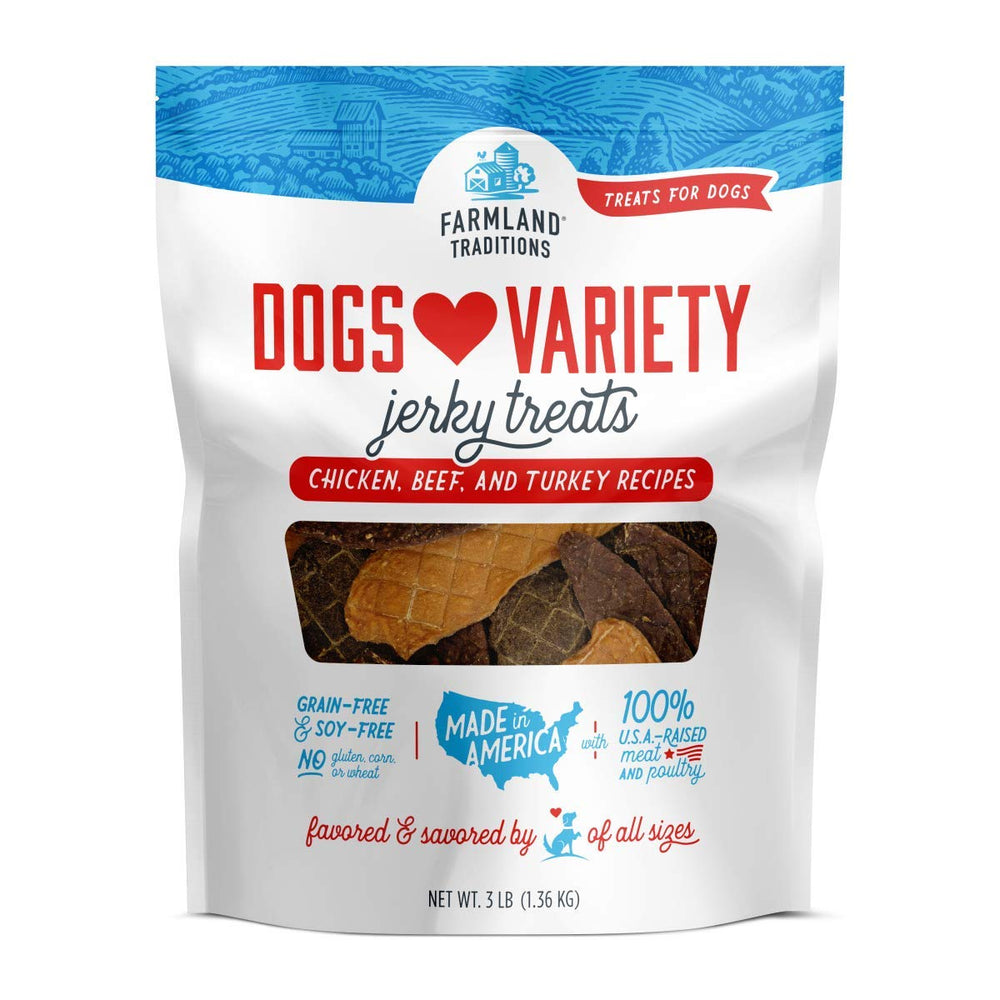 Farmland Traditions Jerky para Perros: paquete completo, ideal para premiar durante el entrenamiento.