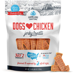 Farmland Traditions paquete jerky pollo 3lb, snack proteico para perros durante entrenamientos.