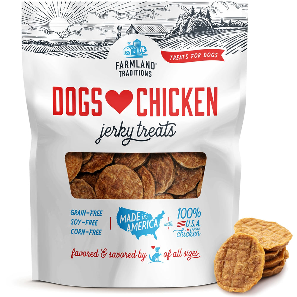 Farmland Traditions tiras-pollo-perros: snack proteico para entrenamiento.